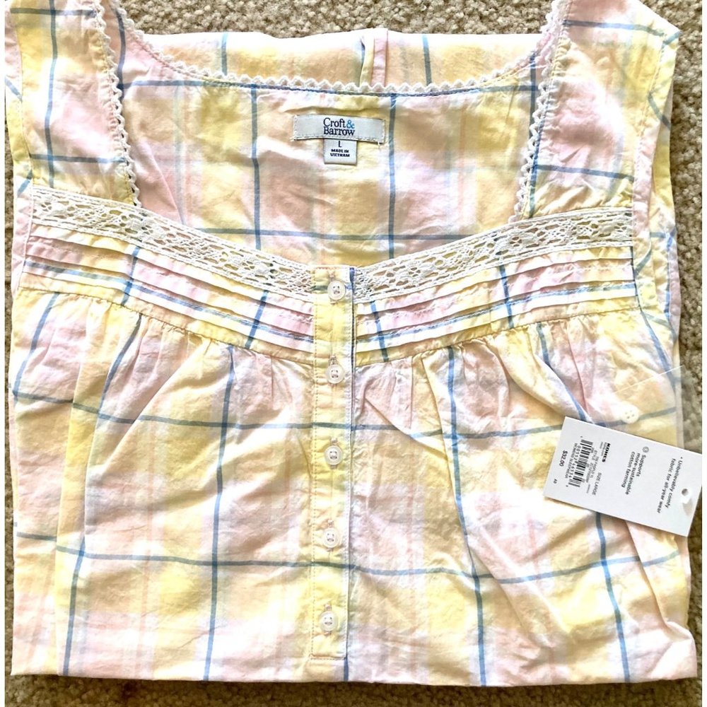 LARGE Croft & Barrow Women Sleeveless 100% Cotton Nightgown Midlength Pink Plaid